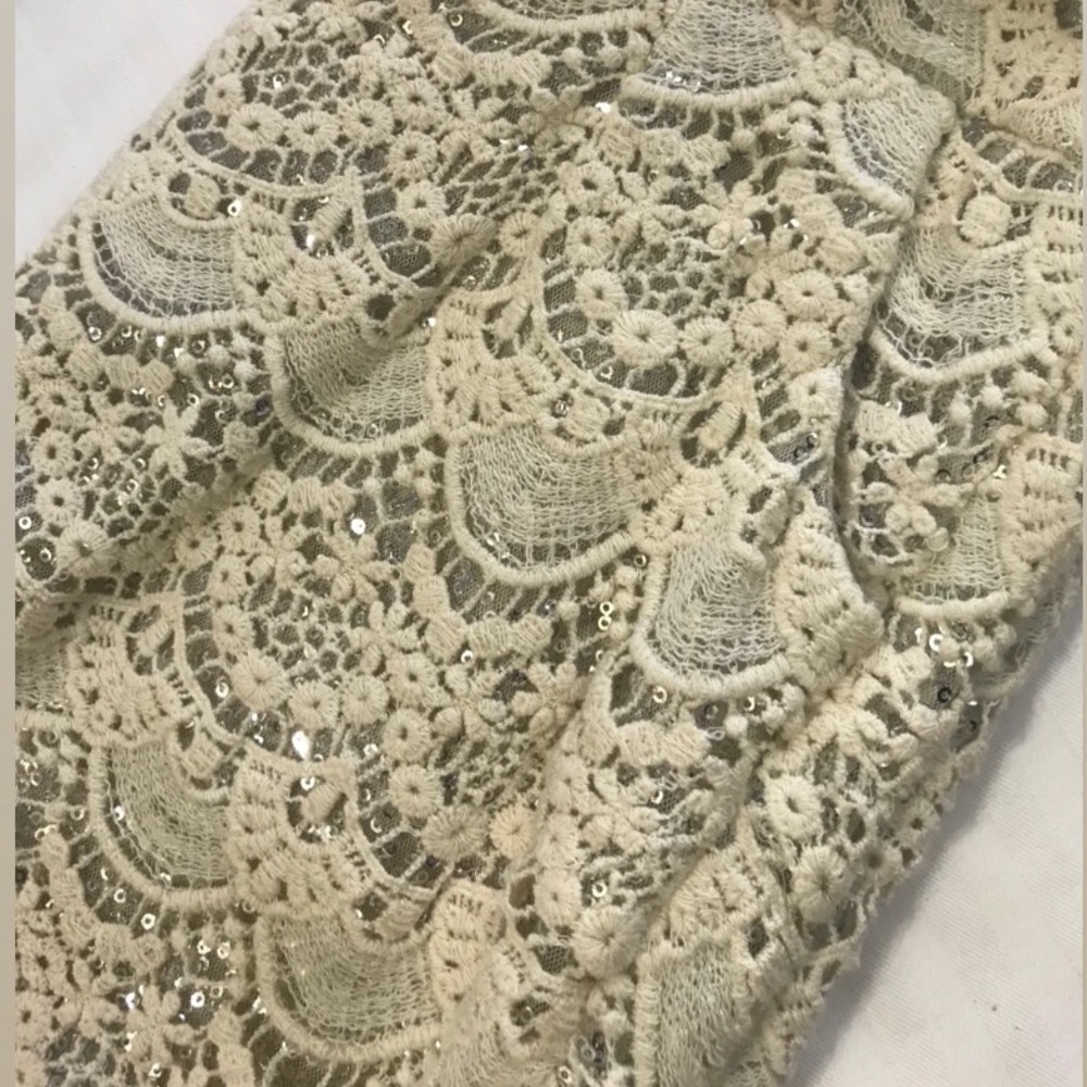 Ivory Crochet Lace Shorts with Silver Sequins